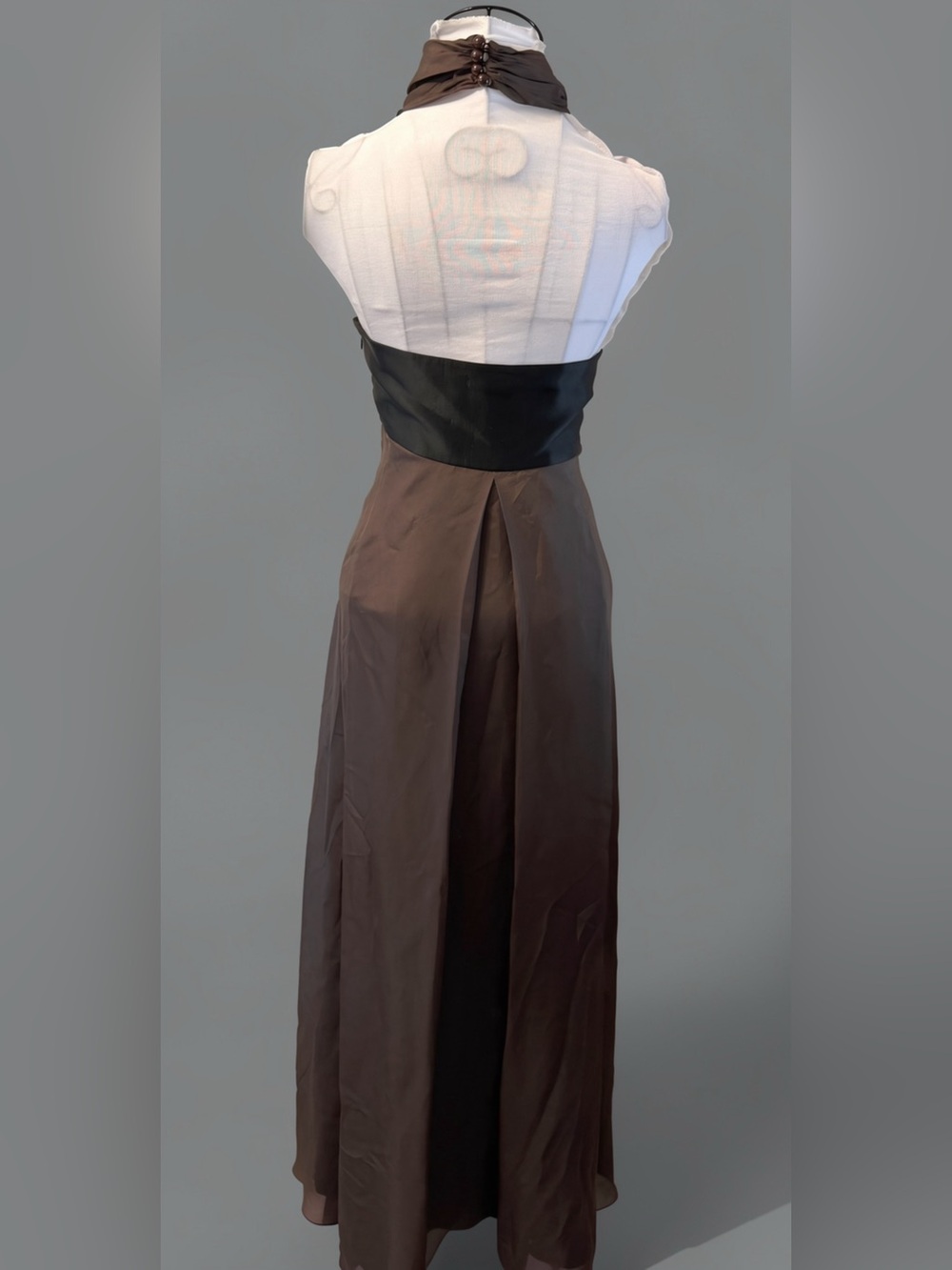 Vintage KENZO Defile Runway 100% Silk Halter Maxi Dress Brown Black Colorblock 8 - Picture 4 of 8